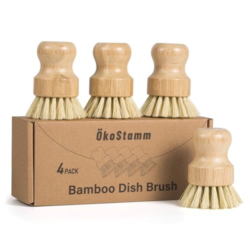 Bamboo Dish Brush with Sisal Bristle – 4 Pack – Natural