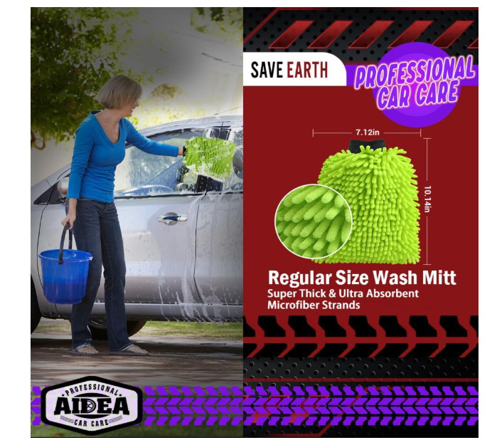Car Wash Mitt, 2PK Chenille Microfiber Wash Mitt, Scratch-Free & Lint-Free, Rich