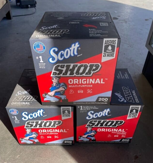 Scott Shop Towels Original Blue Pop-Up Dispenser Box 200 Towels/Box 75190 3 Pack