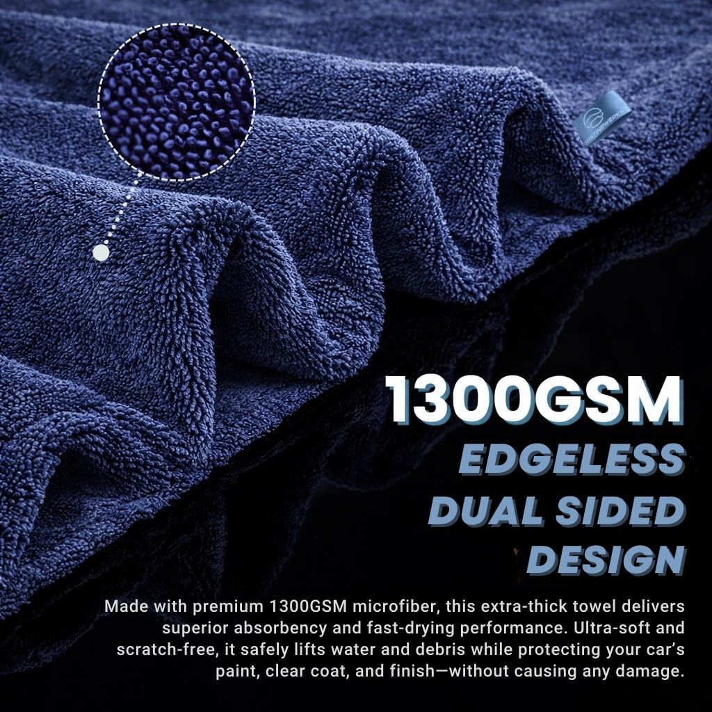 Premium Car Drying Microfiber Towel, Double Sided, Hand Pockets, Easy Grip, 1…