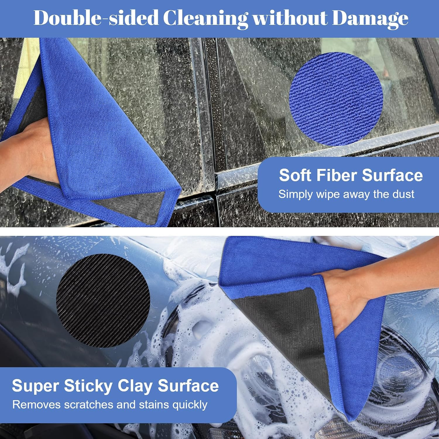 2 Pack Clay Towel 12 X 12 Inch, Blue Clay Bar Towel for Detailing | Clay Deconta