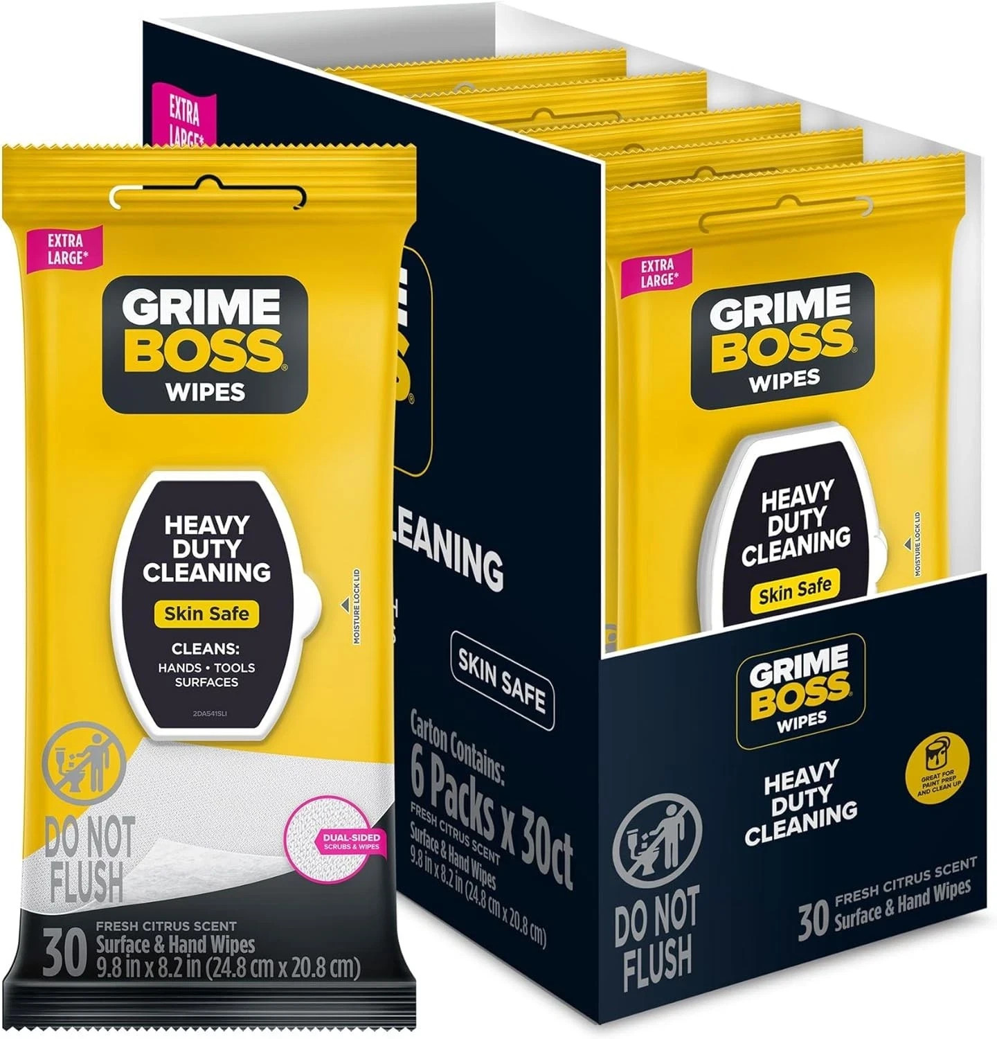 Grime Boss Heavy Duty Wipes (6 x 30ct) | Wet Used 30 Count (Pack of 6)