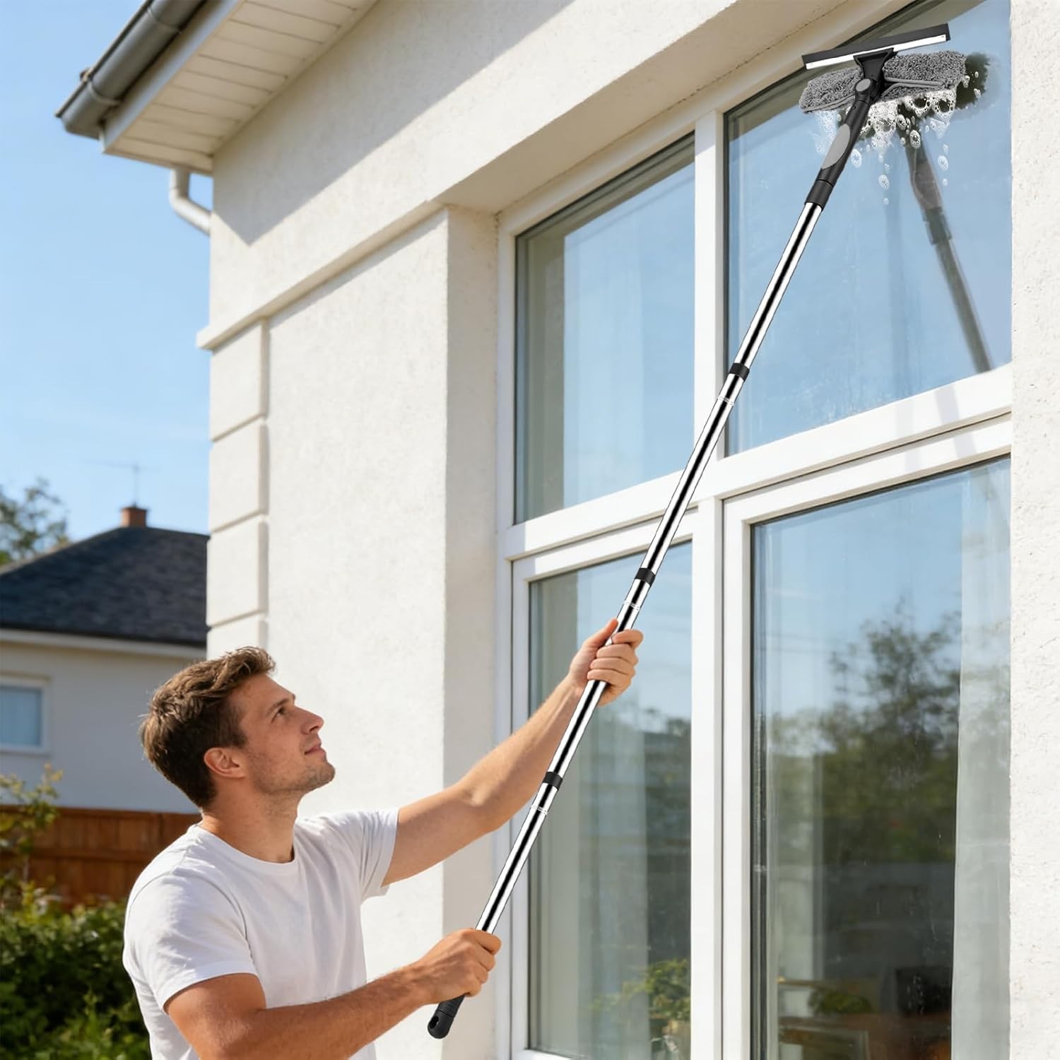 Window Squeegee 2-in-1 Extendable Car & Home Glass Cleaning Kit Telescopic