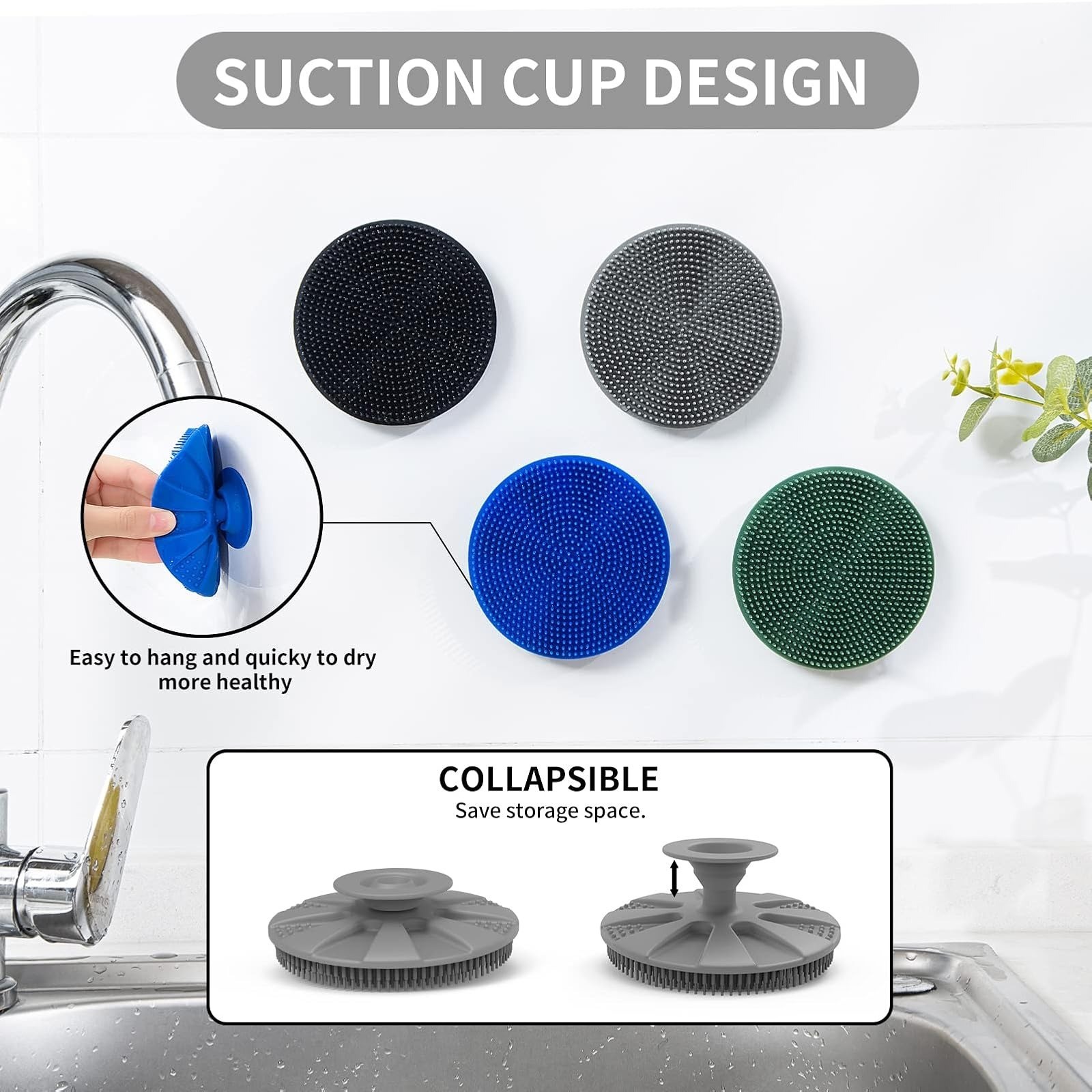 BEAUTAIL Silicone Dish Scrubber – Non-Scratch Kitchen Sponge, Gray