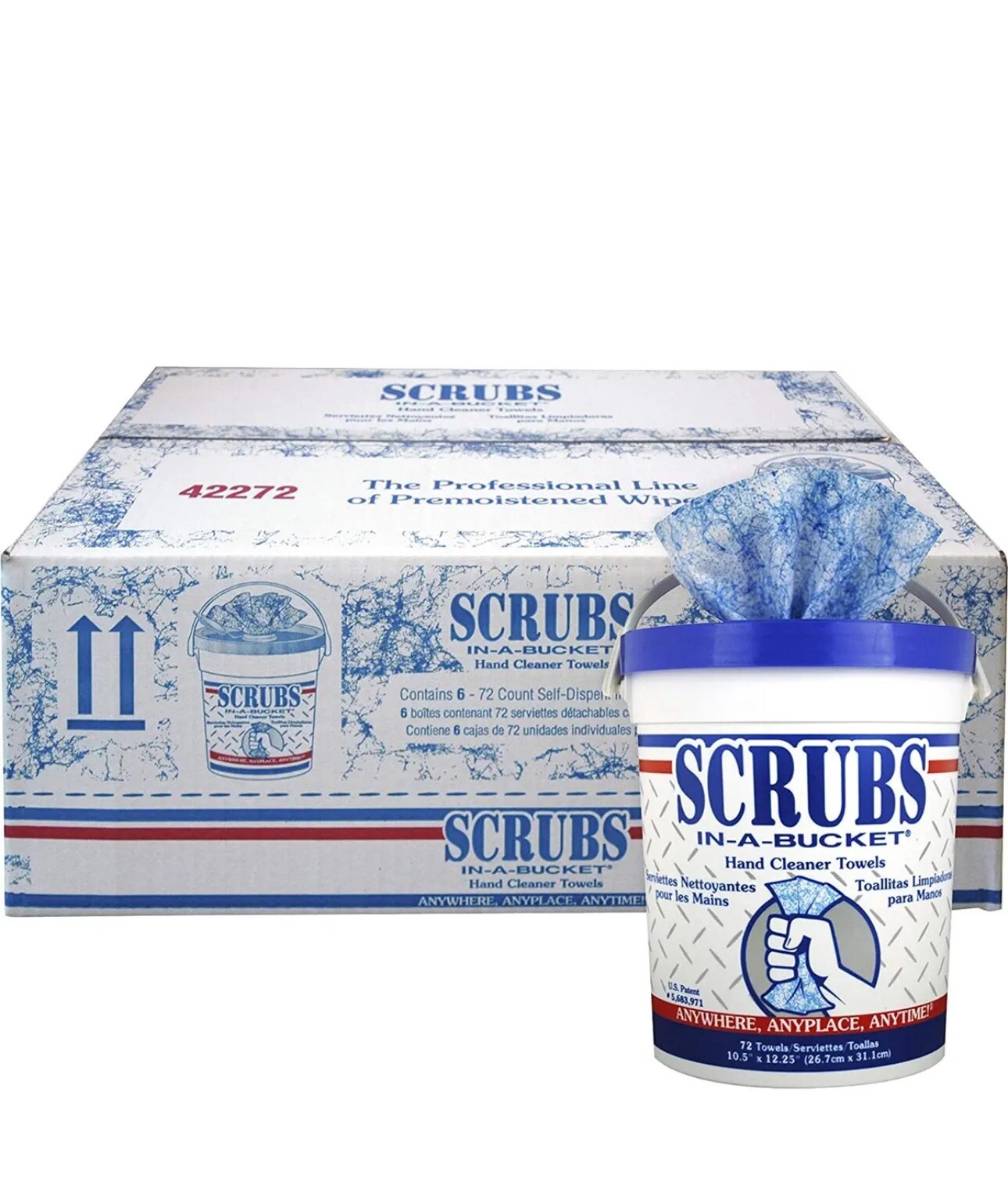 Scrubs, ITW42272CT, In-A-Bucket Hand Cleaner Towels, 6 / Carton, Blue