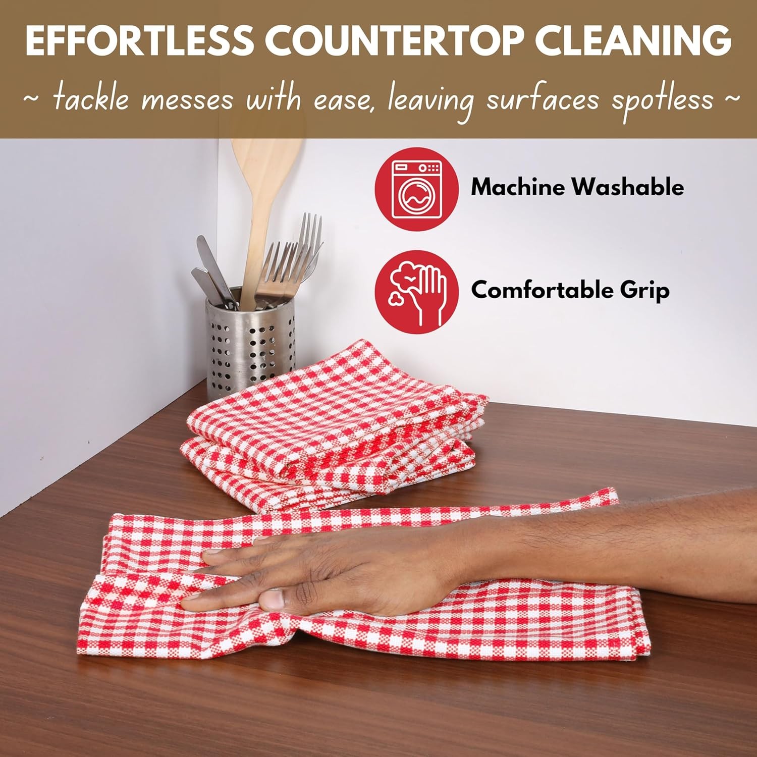 12 Pack Gingham Check Kitchen Towels 16″x26″ – Mini Plaid Cotton Dish Towels