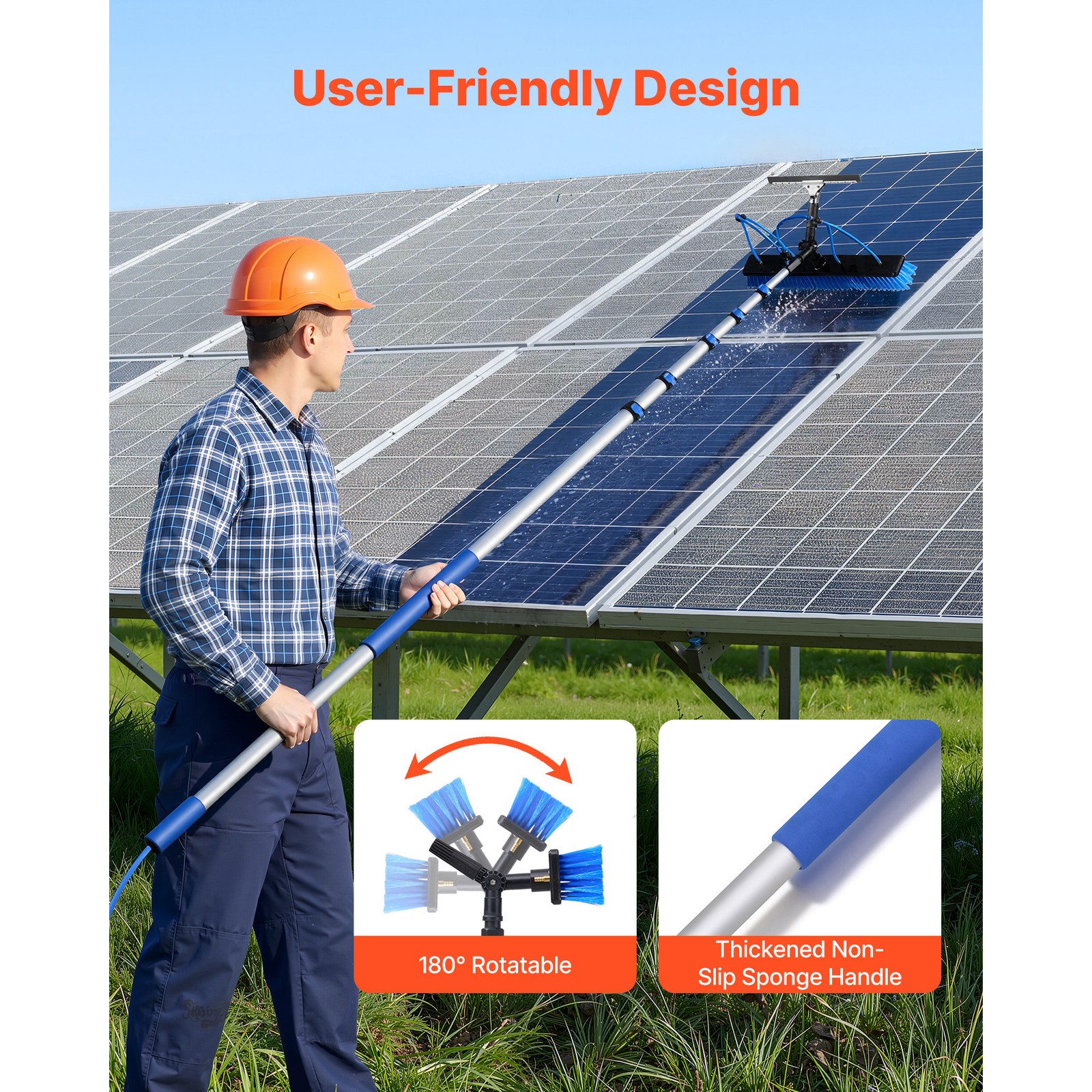 Uimoso Solar Panel Cleaning Kit with 33 ft Water Fed Pole, Brush, and Squeegee