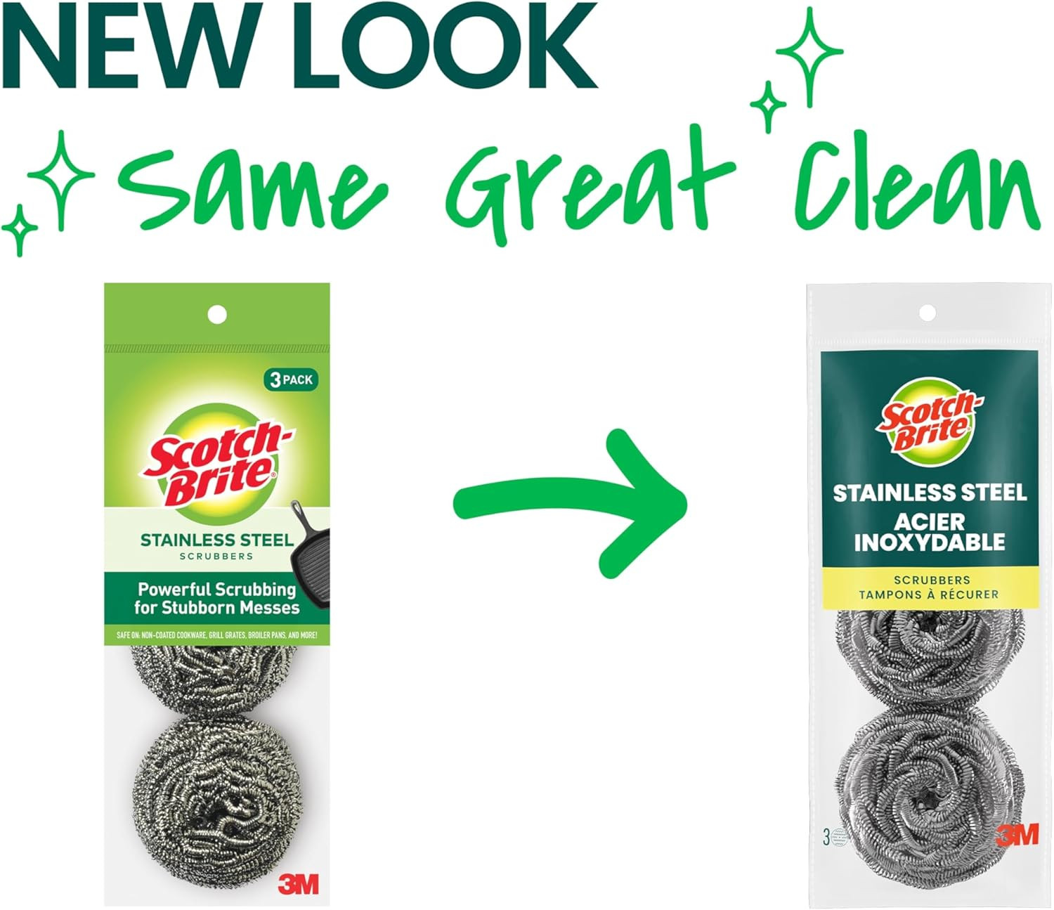 Scotch-Brite Stainless Steel Scrubbers, Scouring Pads for Cleaning Tough Baked-O