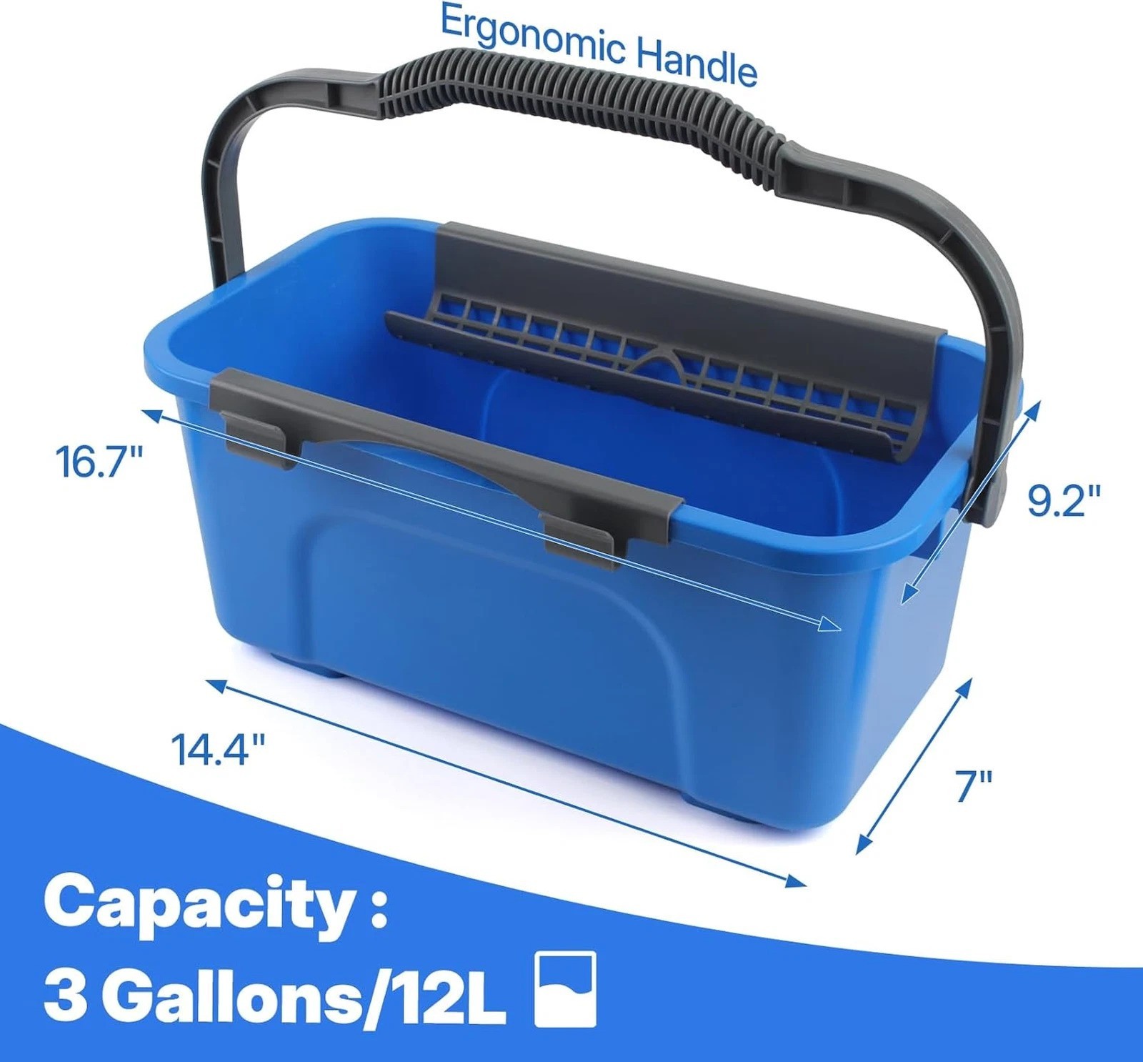 Window Cleaning Kit with Bucket 3 Gallon, 14 Inch Squeegee and 15 Inch Scrubber