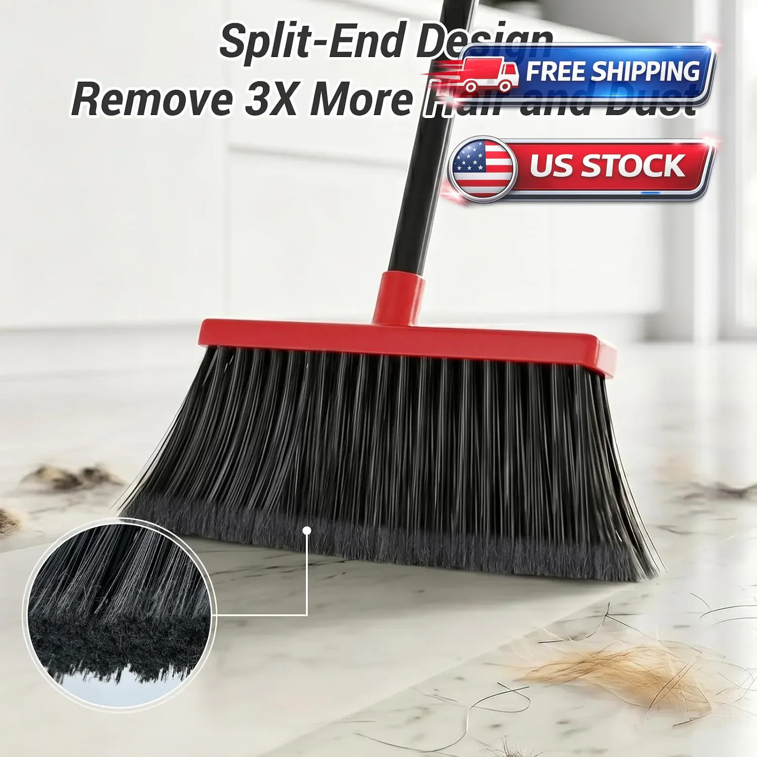 Upgrade Broom and Dustpan Set, Self-Cleaning with Dustpan Teeth, Indoor&Outdo…