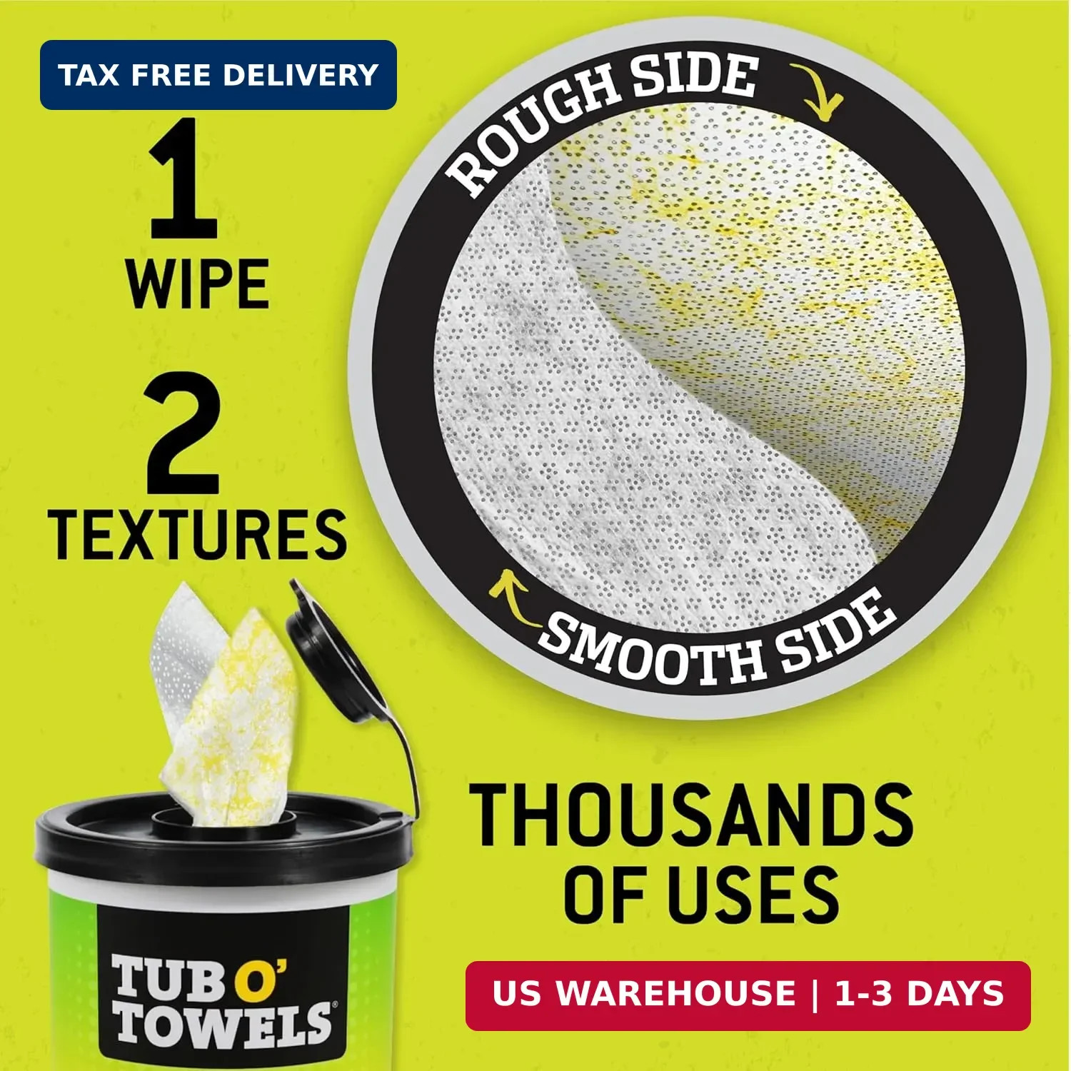 Tub O’ Towels TW75 Heavy-Duty 10″ x 12″ Size Multi-Surface Cleaning Wipes, Dual
