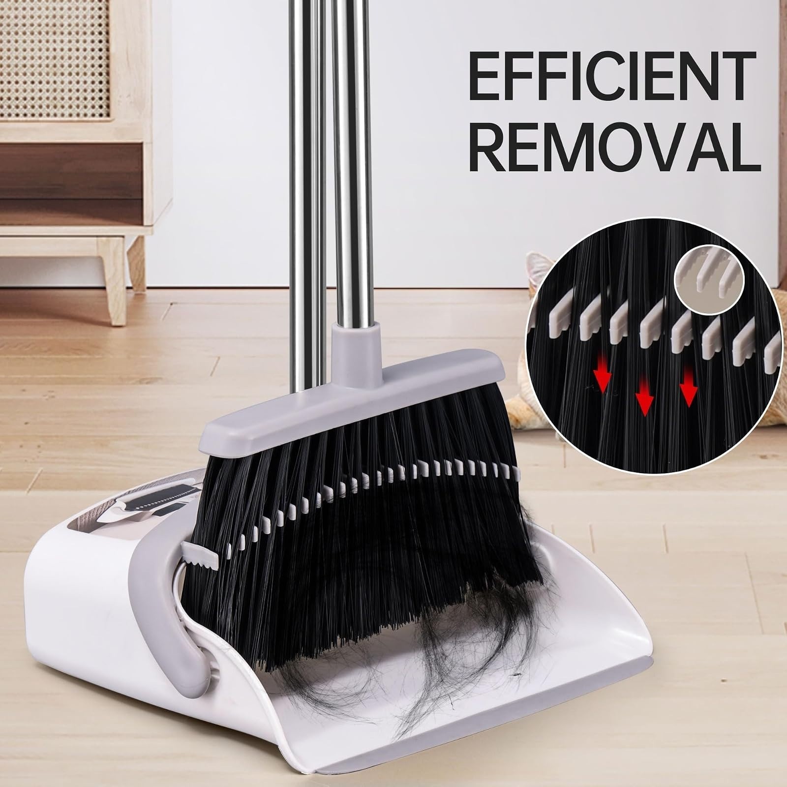 OPTTIDI Broom and Dustpan Combo Set for Indoor Outdoor Cleaning