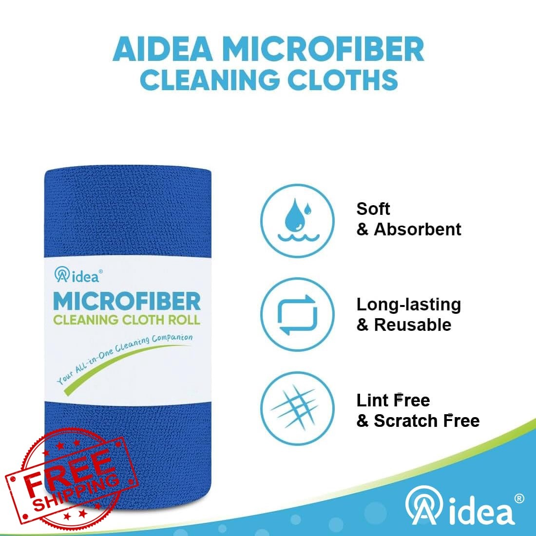 AIDEA Microfiber Cloth Dark Blue 55 Count 6 Roll