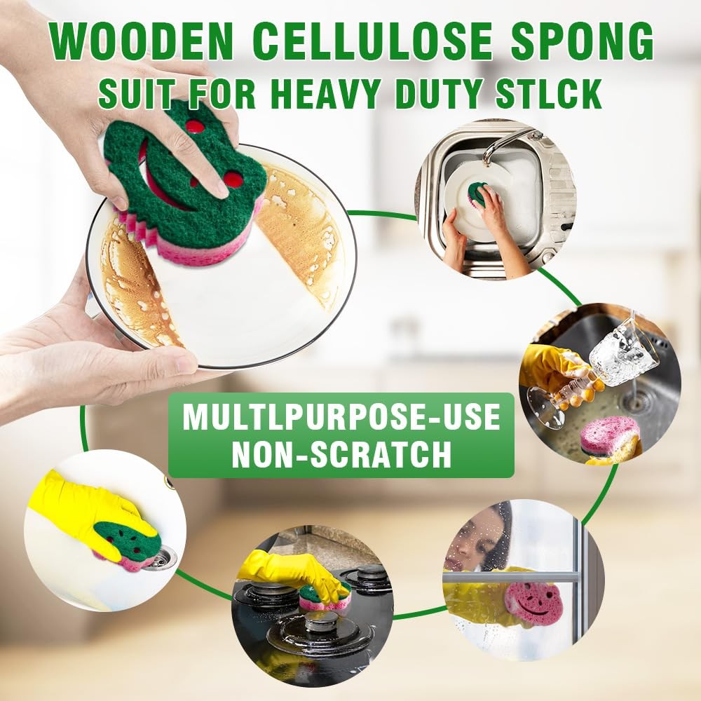 12 Pack Dish Sponges, Dual Sided Scrub Pads, Bathroom Kitchen Cleaner, Green