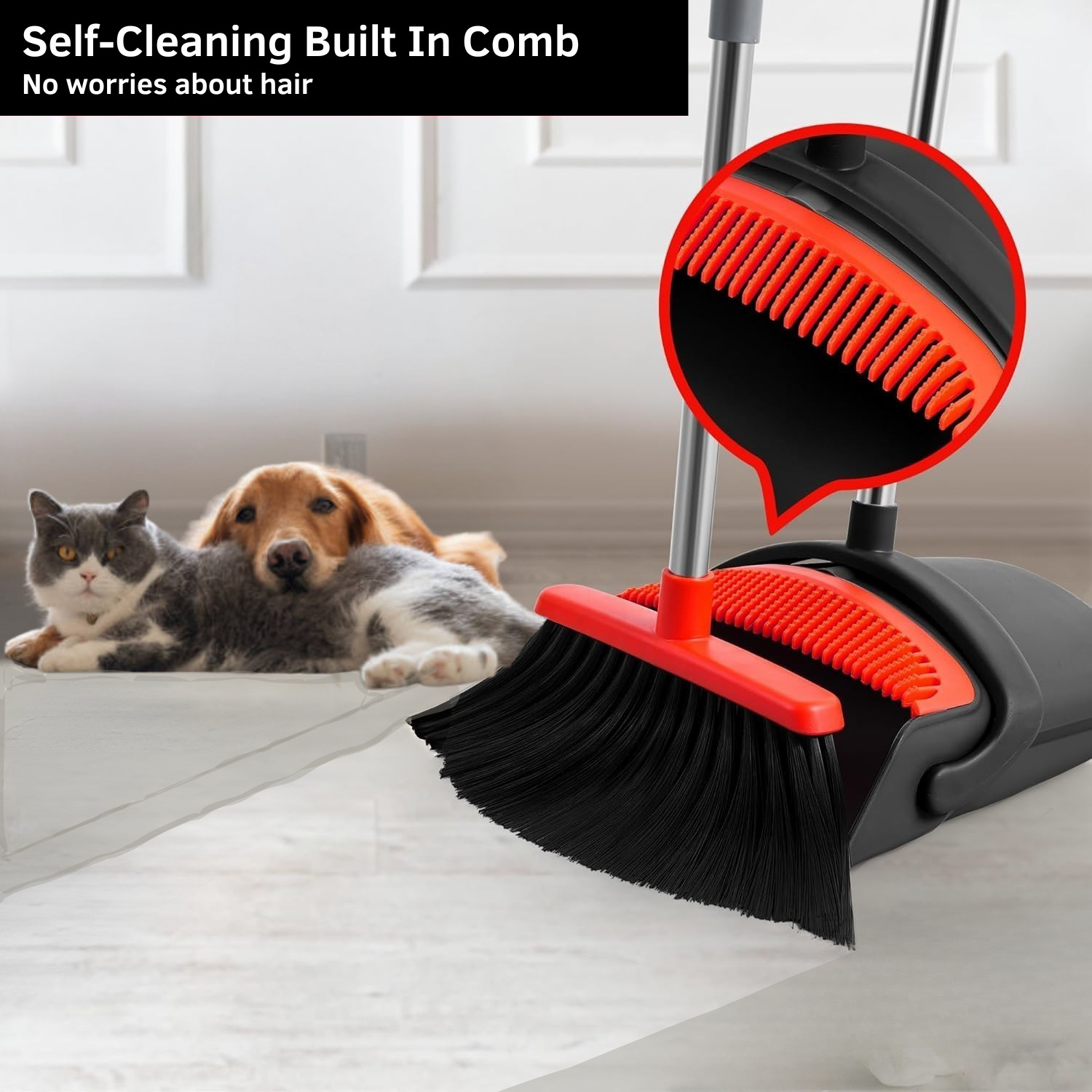 awnii Broom and Dustpan Combo Set, Adjustable Handle , for Home Offices Hotels