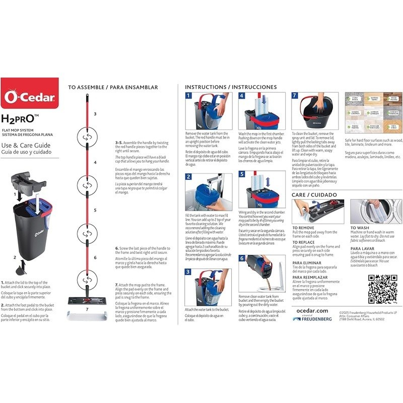 Dual-Tank Floor Mop Compact Lightweight Telescopic Handle Reusable Pad New