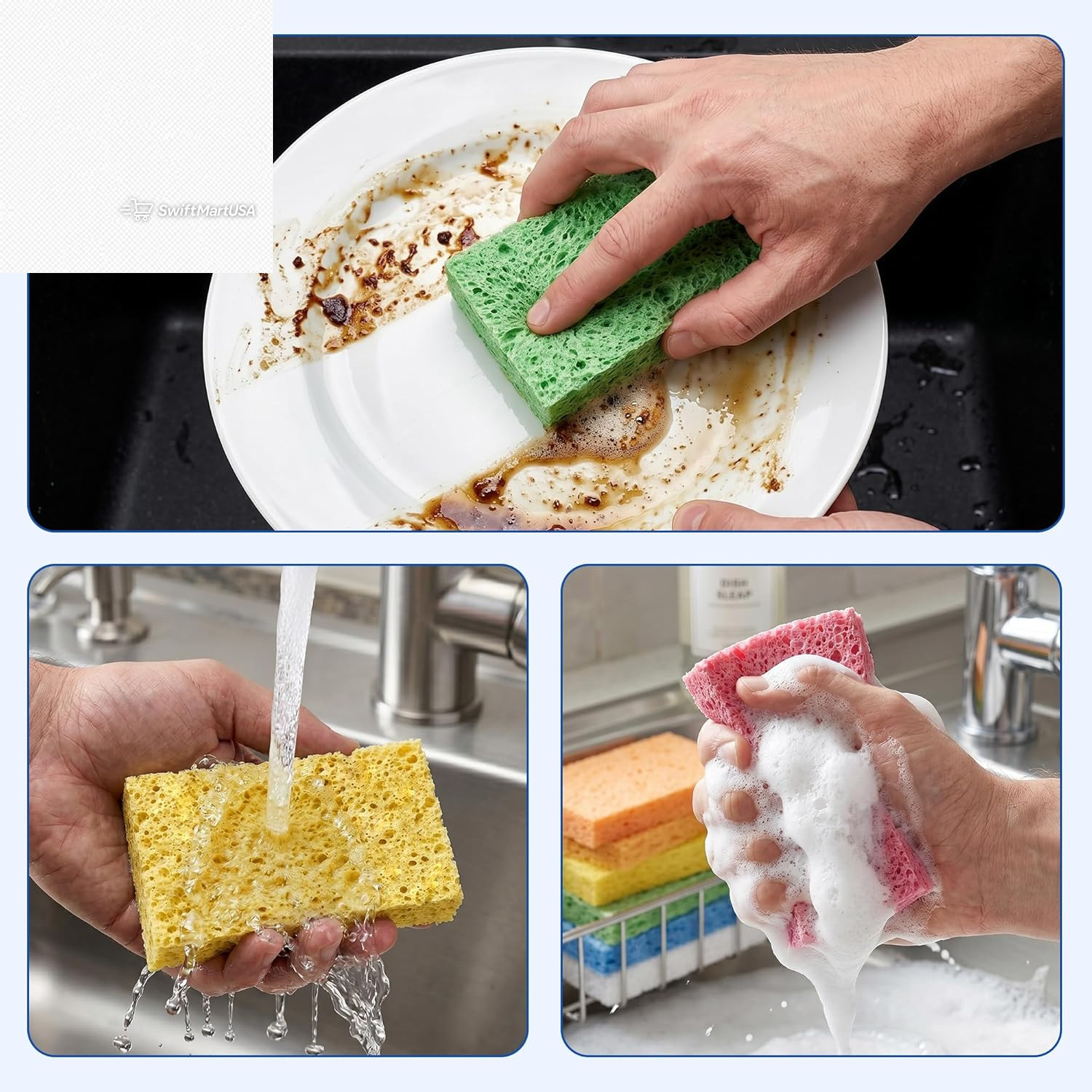 Cellulose Sponges,Heavy Duty Scrub Kitchen Sponge No Scratching,Pop up Eco DIY (