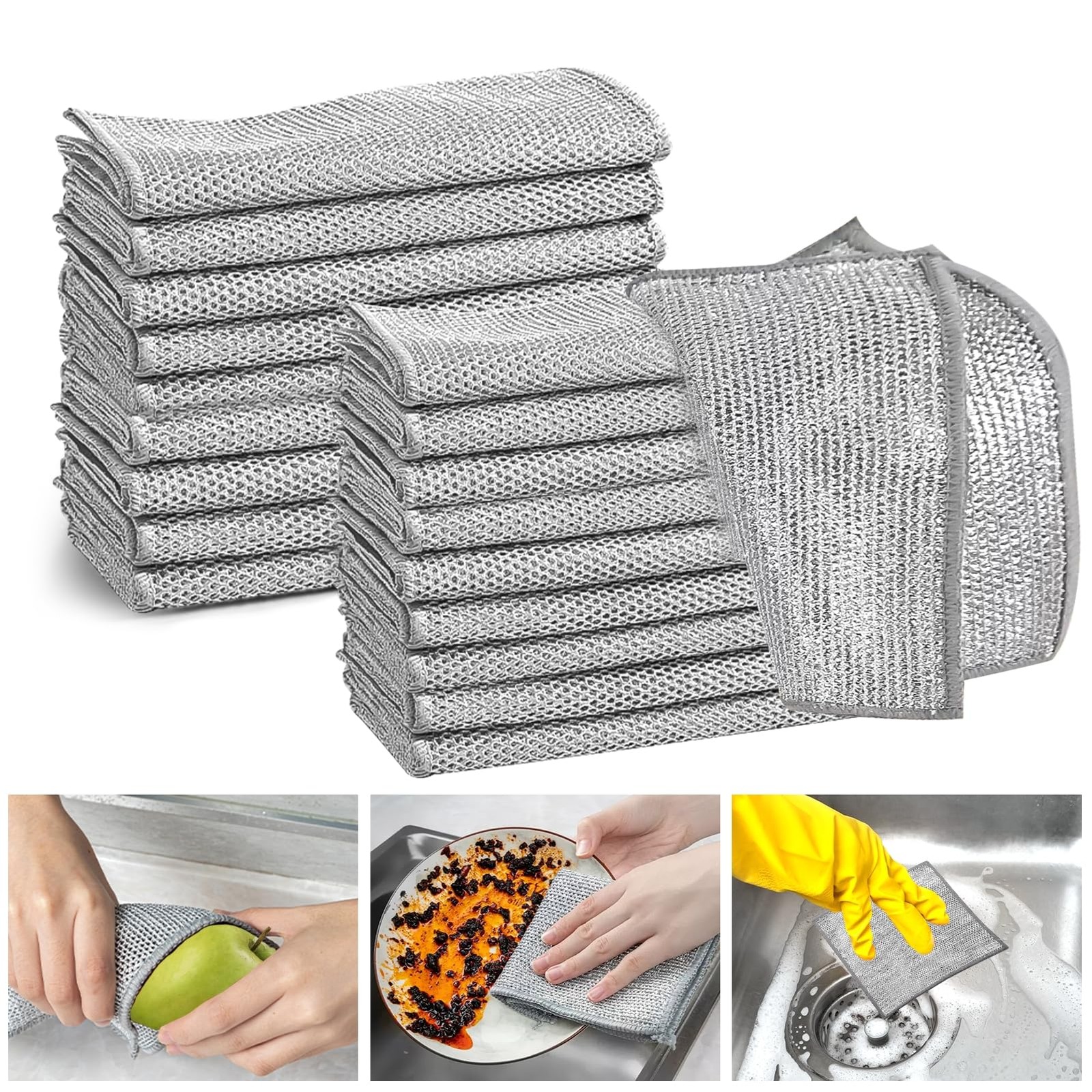 XANGNIER 20 Pcs Multipurpose Wire Dishwashing Rags for Wet and Dry 2024 New