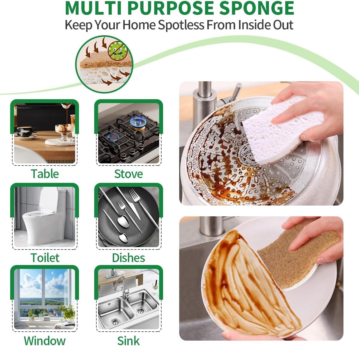 Sponges Kitchen Natural Dish Sponge Plant-Based Biodegradable Compostable