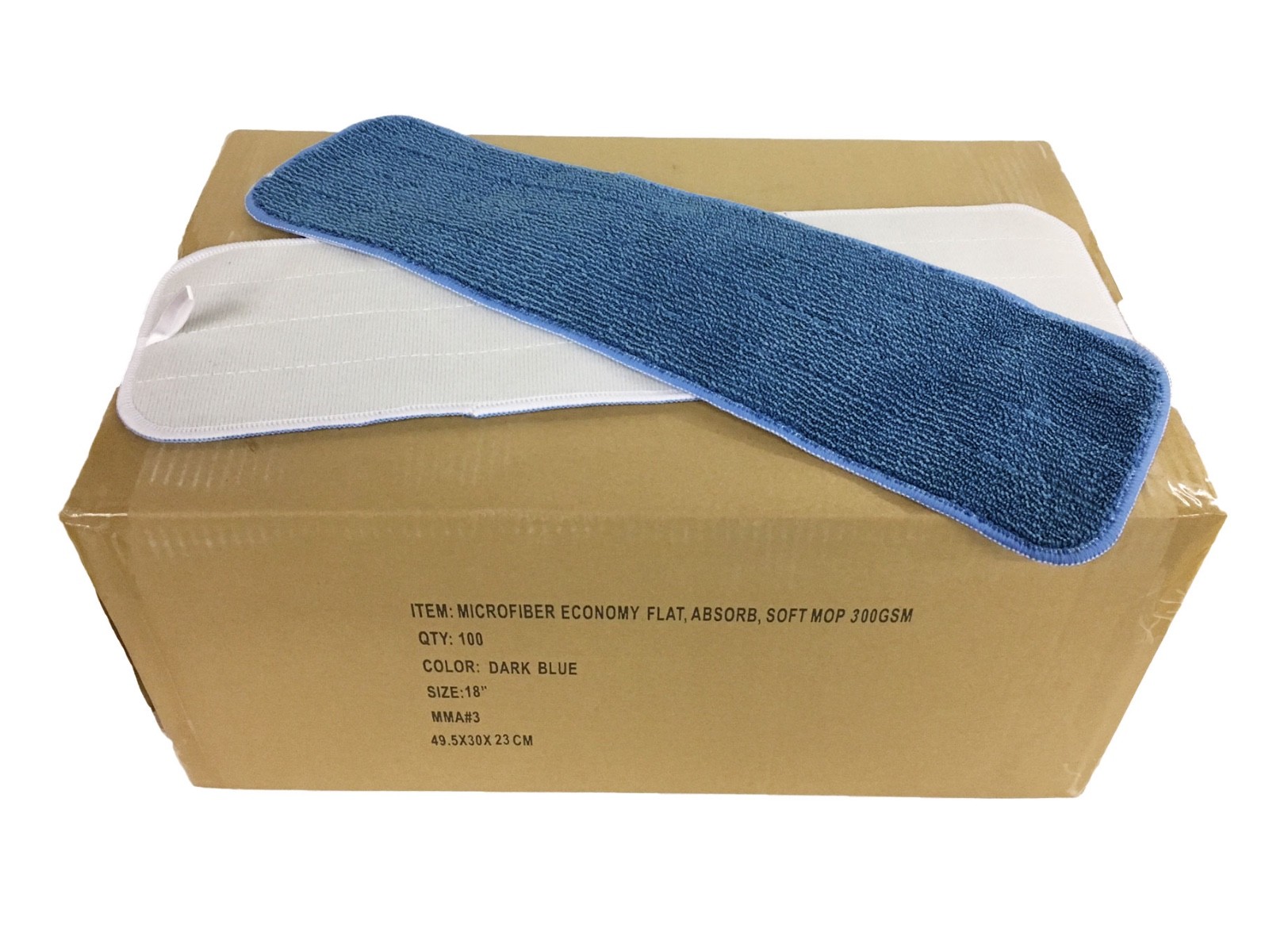 100 Case 18″ Looped Microfiber Mop Pads Wet/Dry Refill 300GSM, Economy (Blue)
