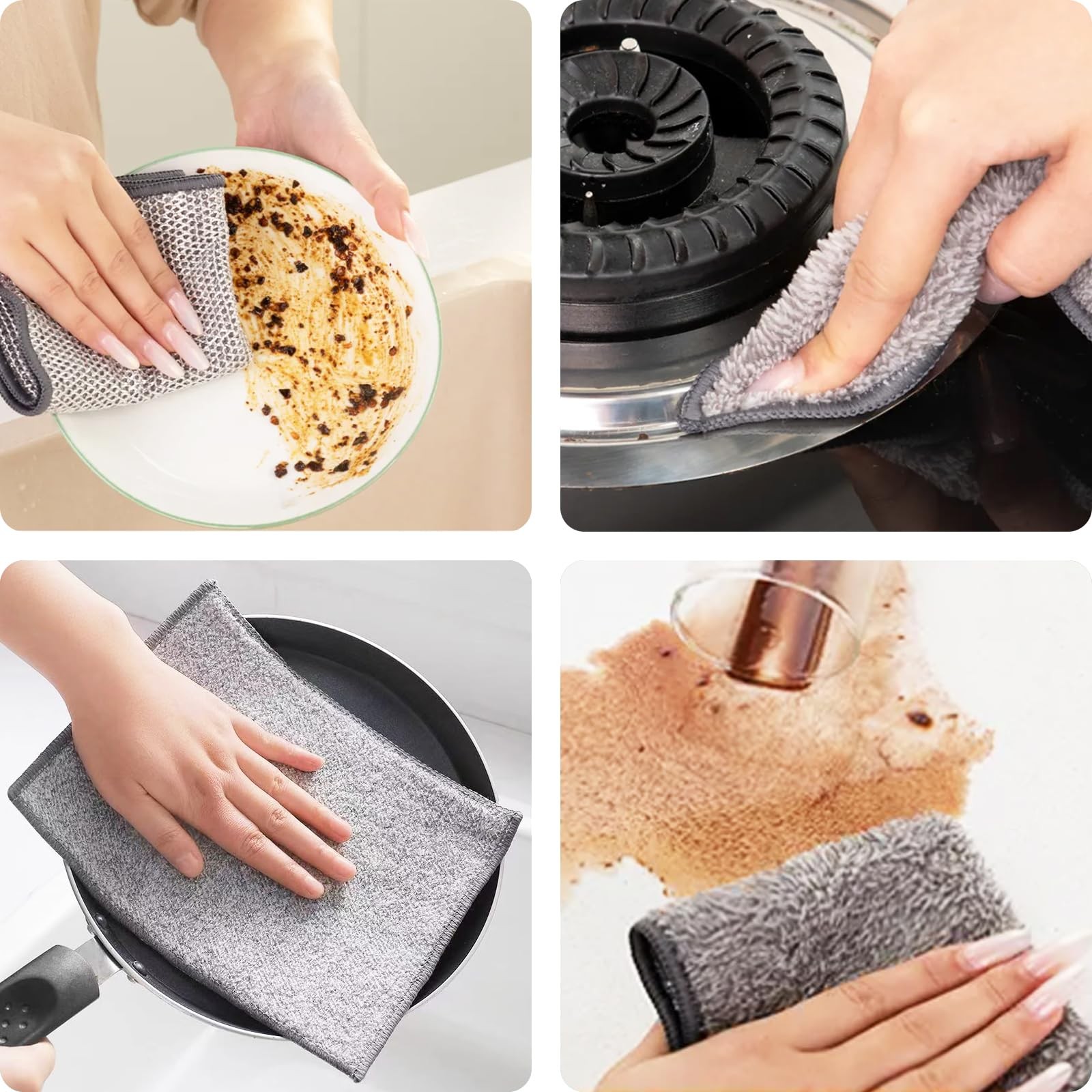 3 Pcs New Upgrade Non Scratch Wire Dishcloth, 2-Layer Super Absorbent Dish Cl…