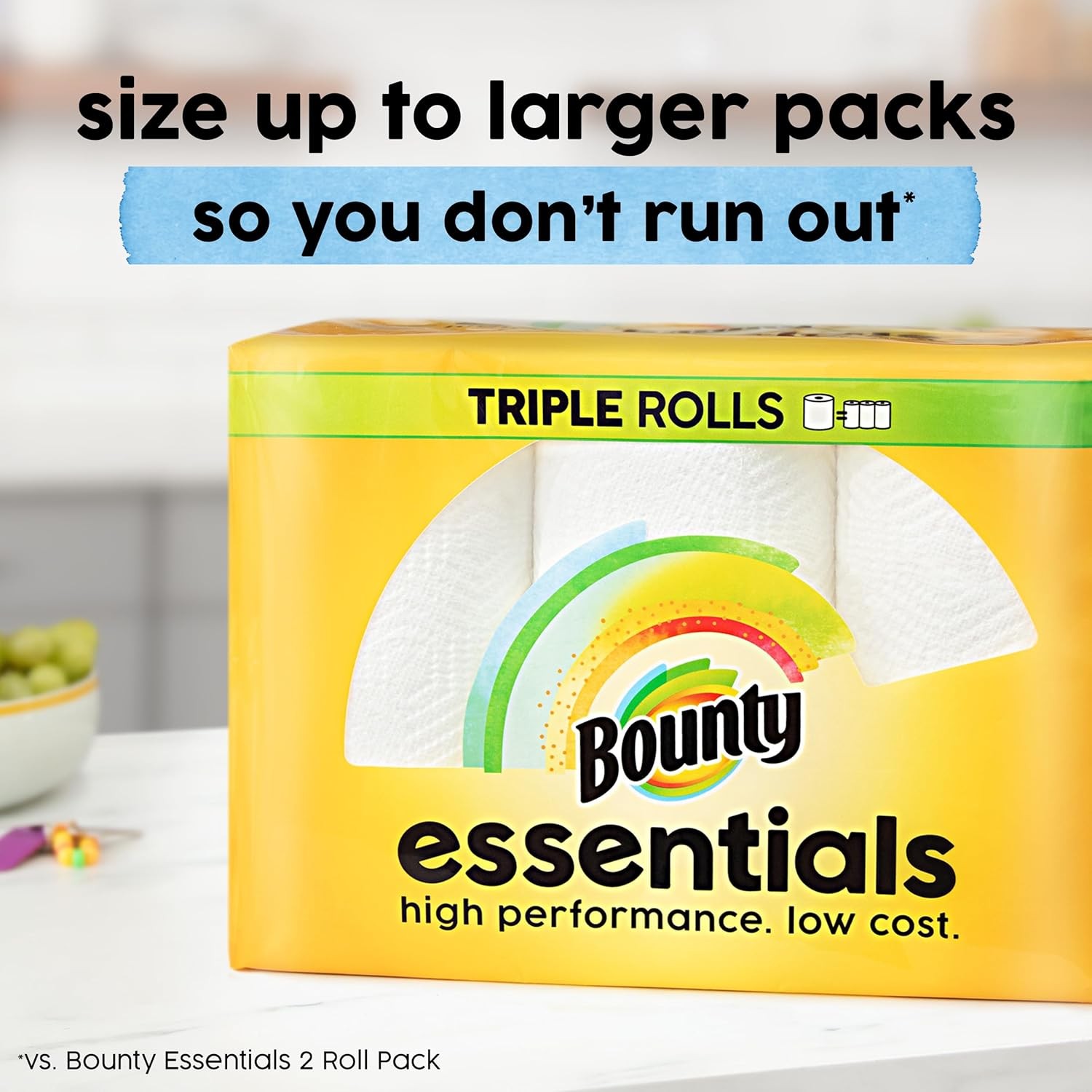 Essentials Select-A-Size Paper Towels, White, 2 Triple Rolls = 6 Regular Rolls