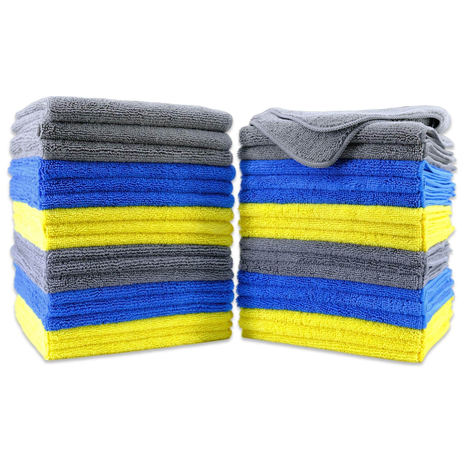 Premium Microfiber Cleaning Towel,16×16 in 36 Pack (Blue,Gray,Yellow)