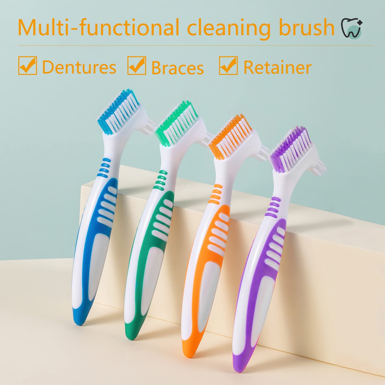 Octuitey Denture Brush 4Pcs 1 Count (Pack of 4), 4 Color