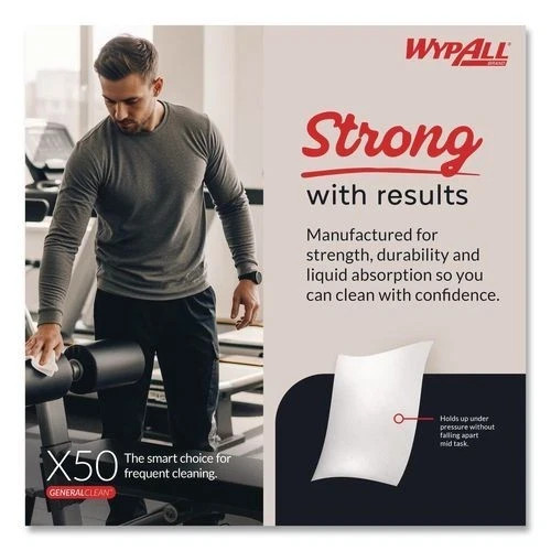 WypAll X50 Cloths, 1/4 Fold, 12.5 x 10, White, 26/Pack, 32 Packs/Carton