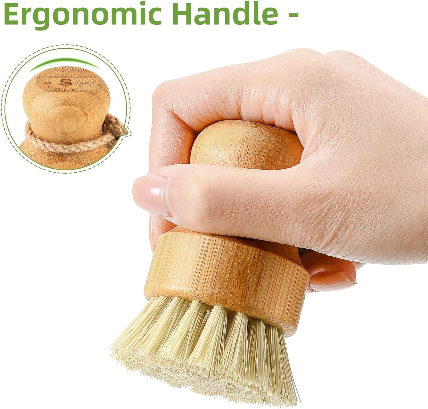 Bamboo Dish Scrub Brushes Set for Kitchen Cleaning Sisal Bristles 3pcs