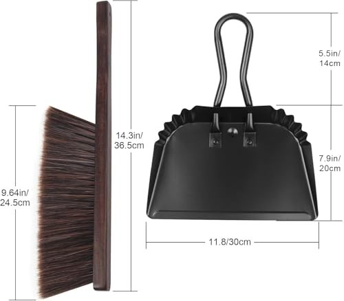 Handheld Dust Pan and Brush Set – Heavy Duty Metal, Angled Design, Easy Grip Han