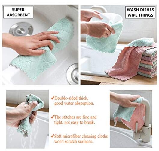 Microfiber Cleaning Cloth, Kitchen Towels, Double-Sided 12 Pack Grey Green