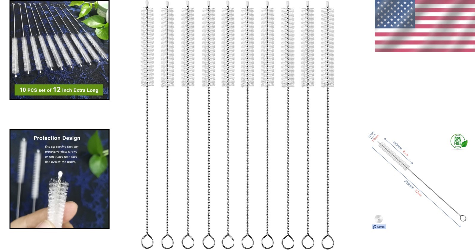 Wide Diameter 12mm Straw Cleaning Brushes – 10 Durable Brushes in Gift Bag