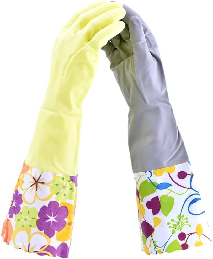 2 PAIRS Household Gloves Latex Free Cleaning Gloves Soft Lining Long Grip 15″
