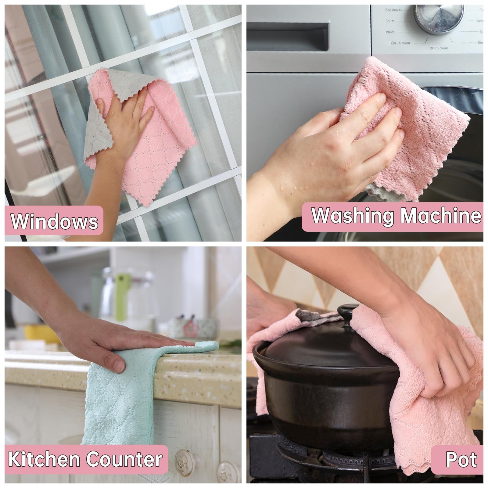 IZYUF 12 Pack Kitchen Cloth, 10 inches x 10 inches, Green，grey, Purple, Pink
