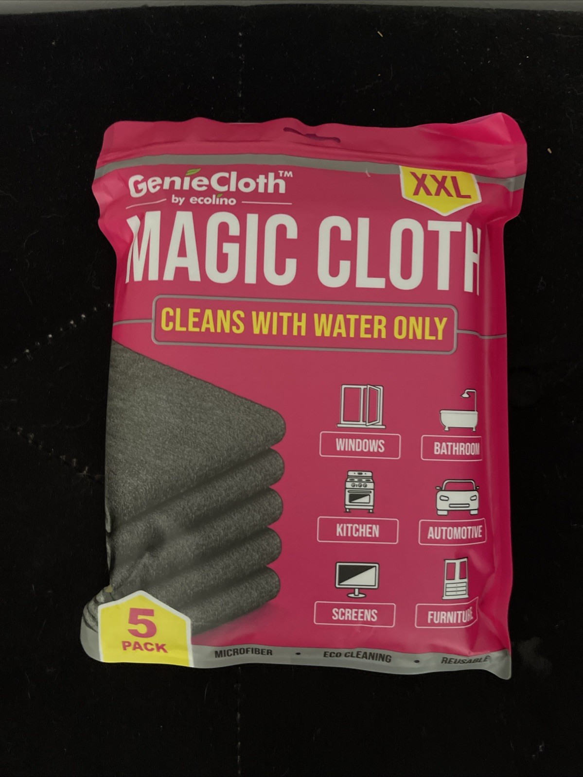 Genie Magic Cleaning Cloth, 5 Pack Microfiber Cleaning Cloths, Streak-Free & Lin