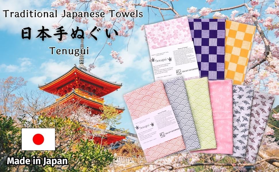 Tenugui Traditional Towel Made in Japan Fray Prevention 100% Cotton Eco Friendly