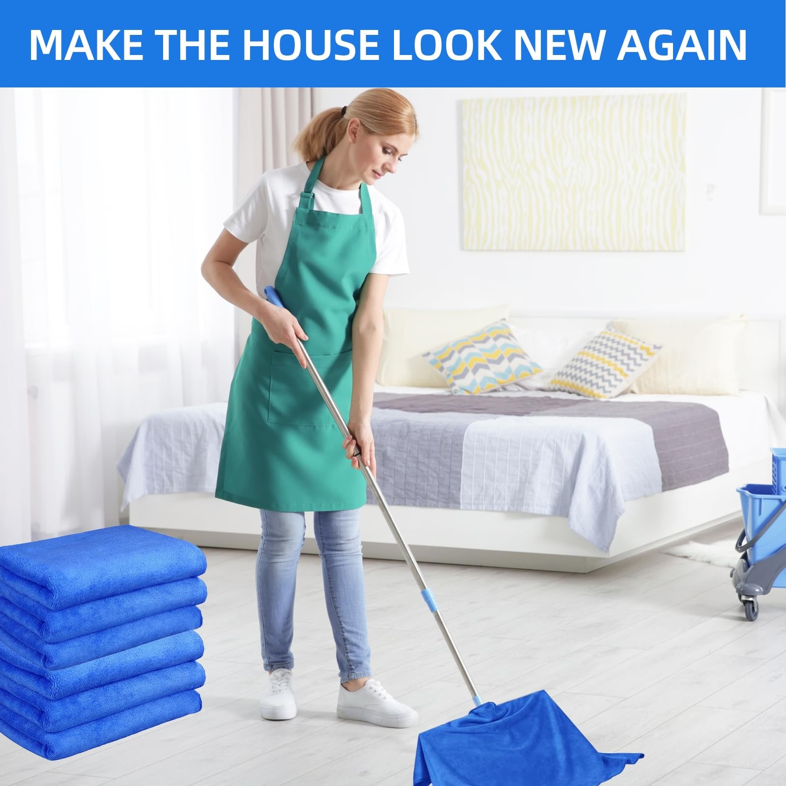 IIDEA 6 Pack Microfiber Cleaning Cloths Extra 20 X 30 Inches, Blue and White