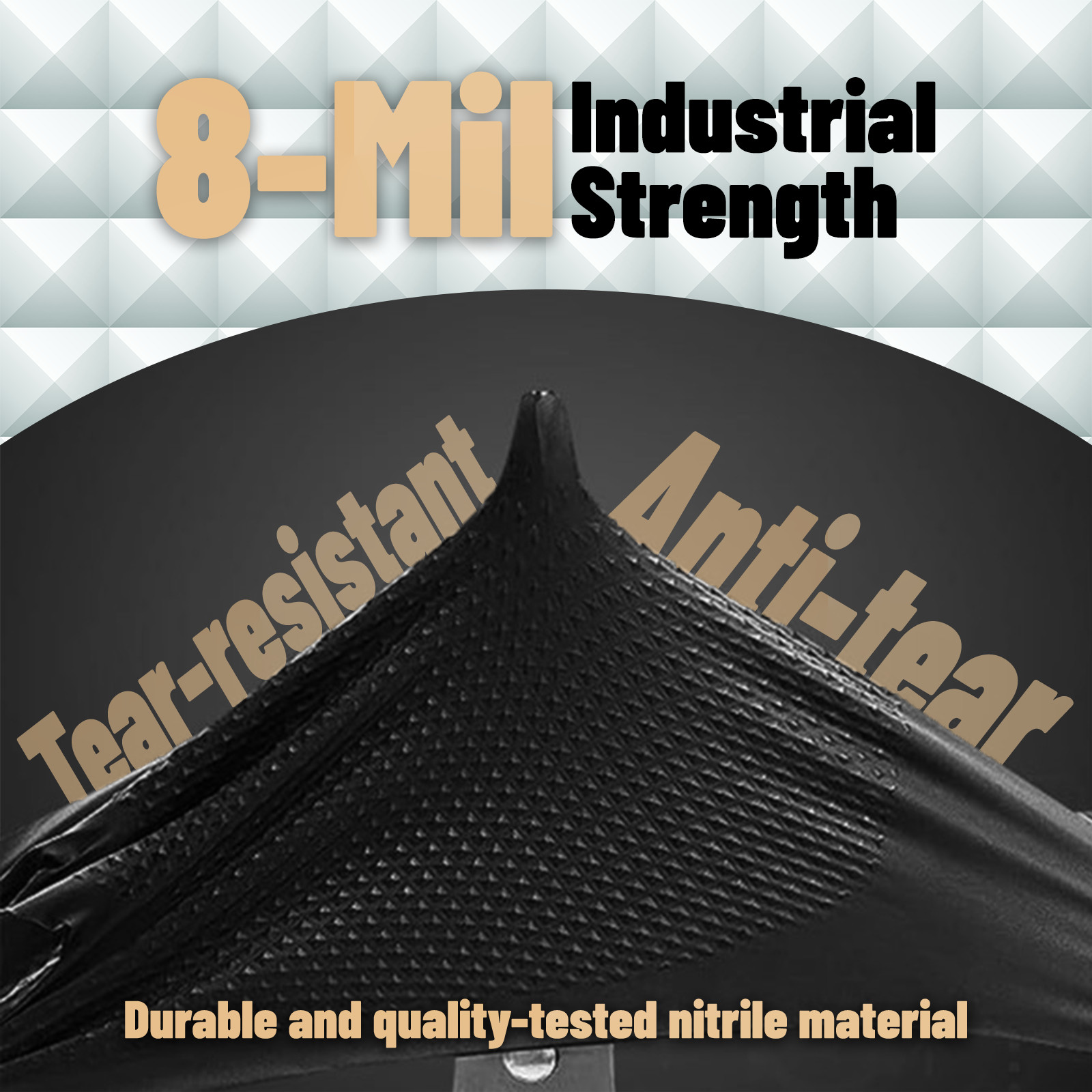 Heavy Duty 8 Mil Black Nitrile Disposable Gloves Raised Diamond Texture