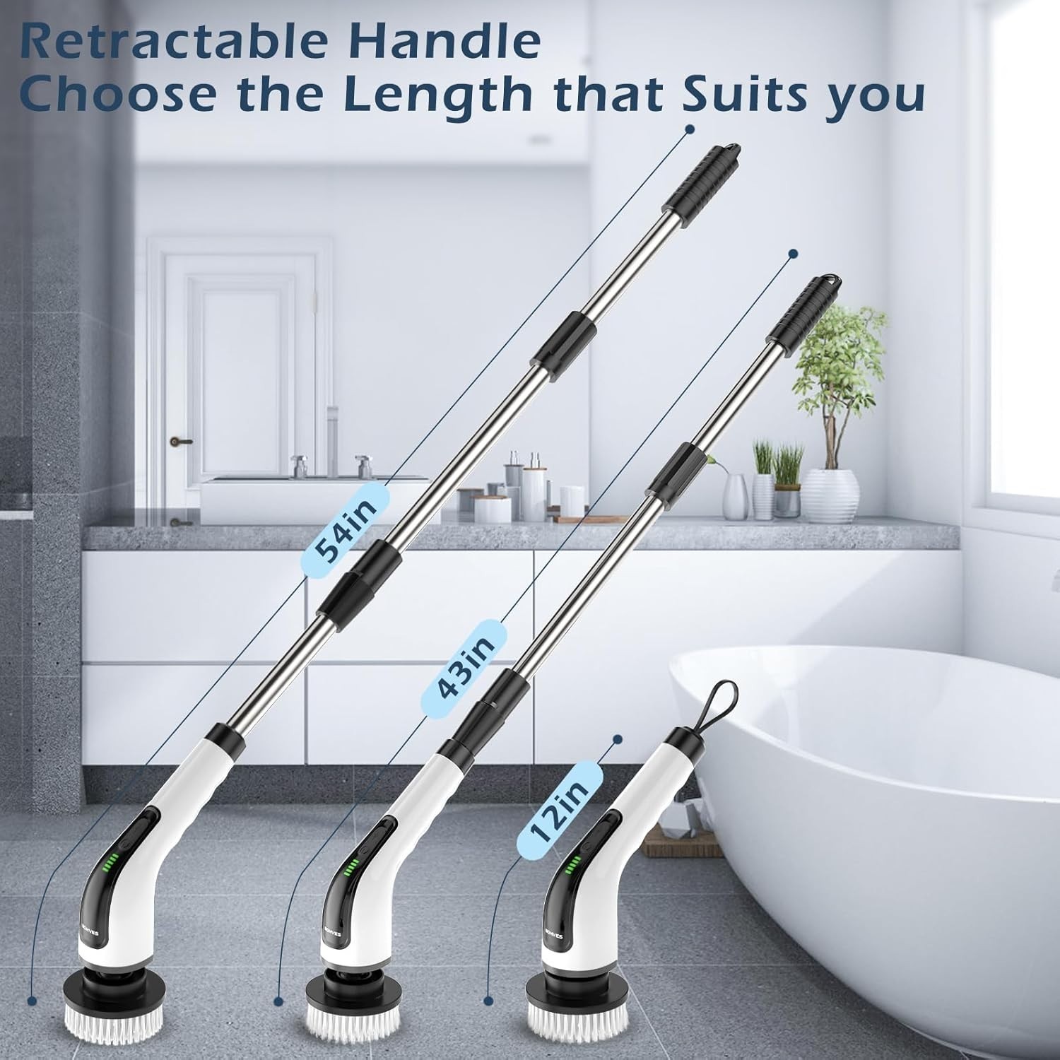 Advanced Cordless Spin Scrubber with Adjustable Length and Dual Speed Settings