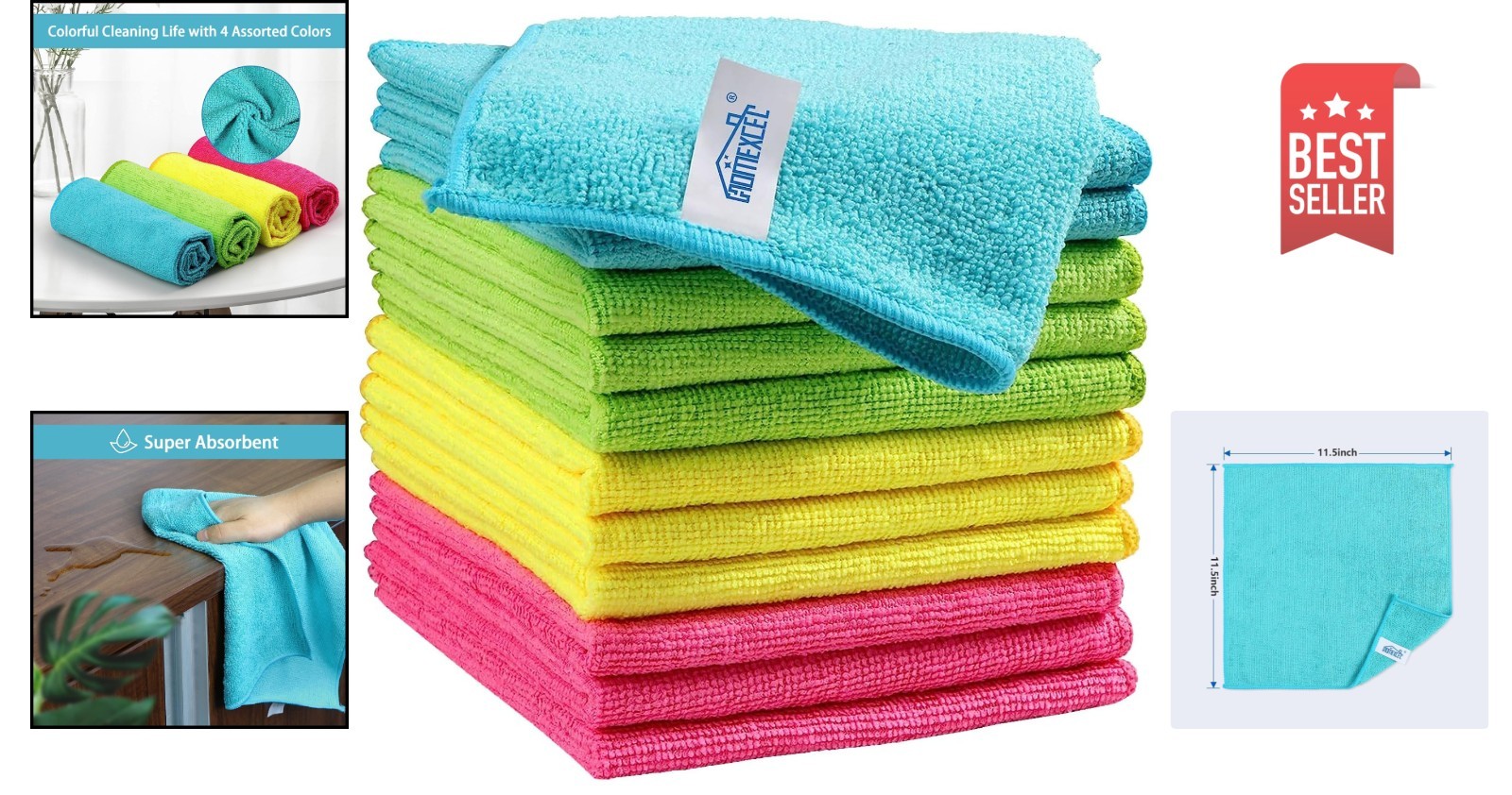 Streak-Free Multi-Surface Microfiber Cleaning Cloths, 12-Pack – 210GSM Softness