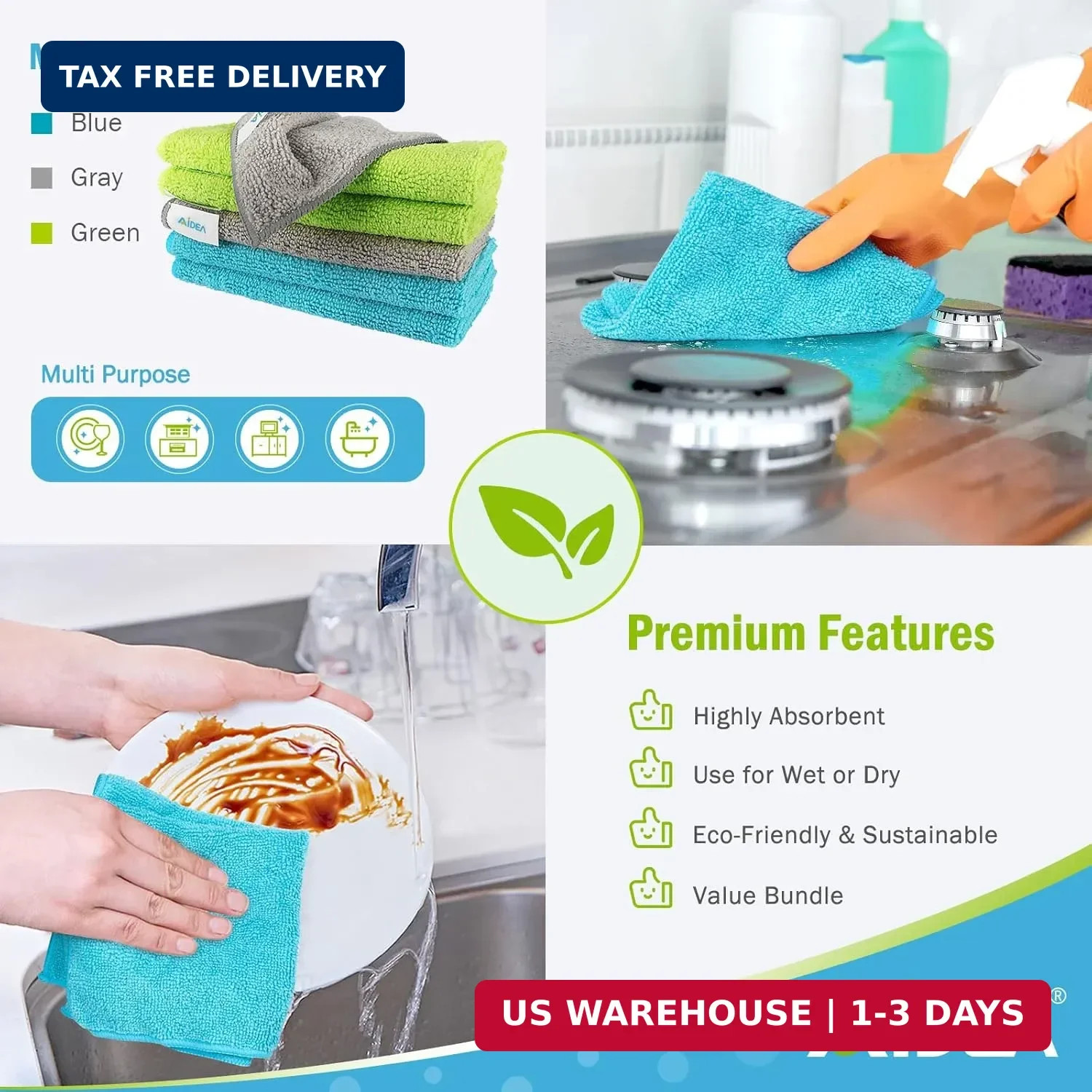 AIDEA Microfiber Cleaning Cloth-50PK, Microfiber Towels for Cars 12″x12″ | Soft
