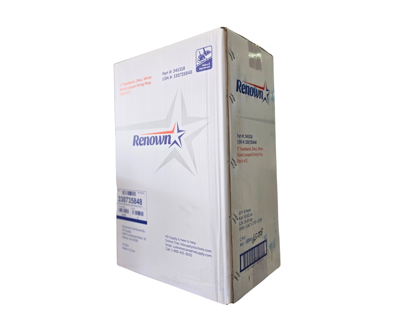 Renown 5 In. Headband 24 Oz. White Blend Looped String Mop CASE (12 Mop Heads)