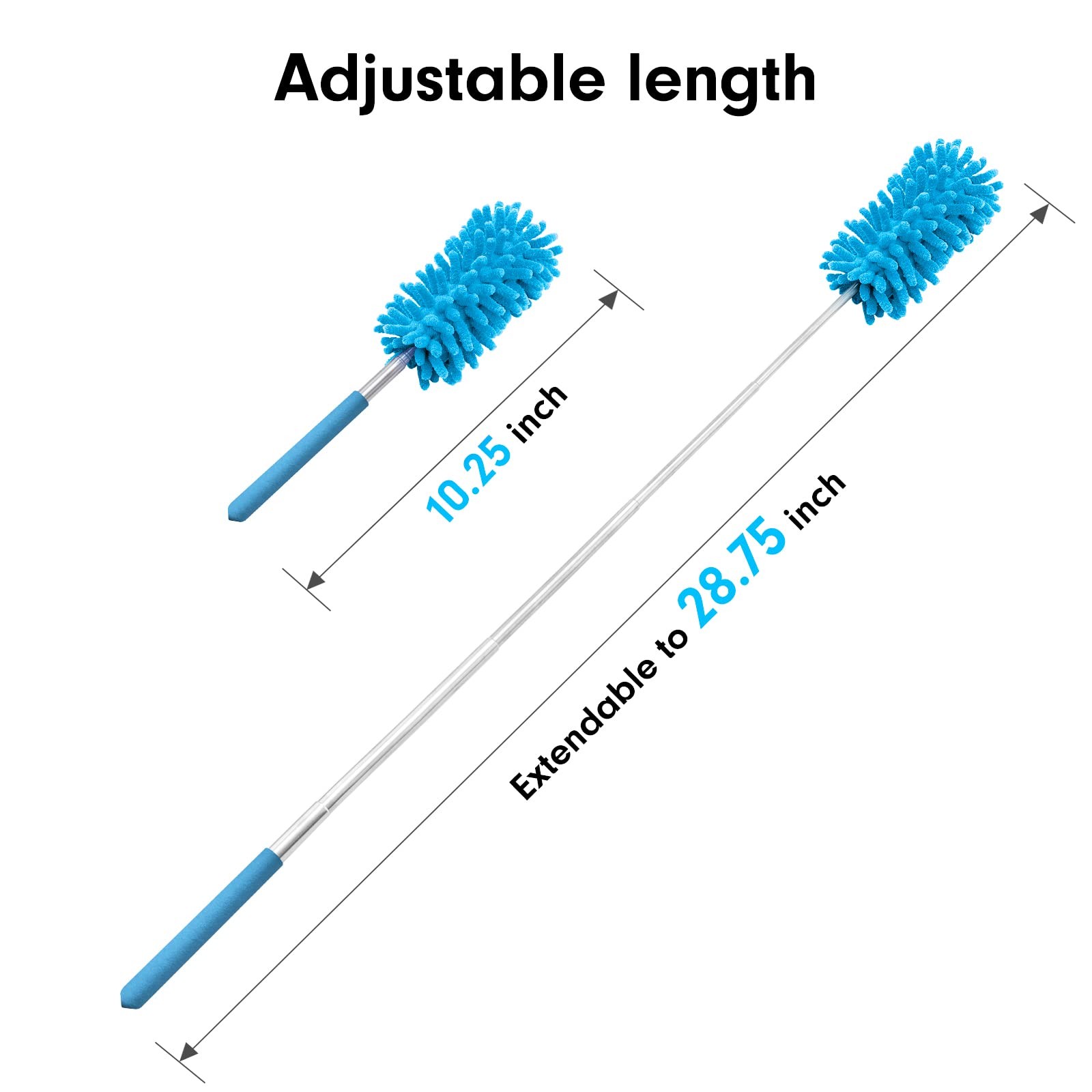 Microfiber Duster for Cleaning, Tukuos Hand Washable 2 Attachments, Blue
