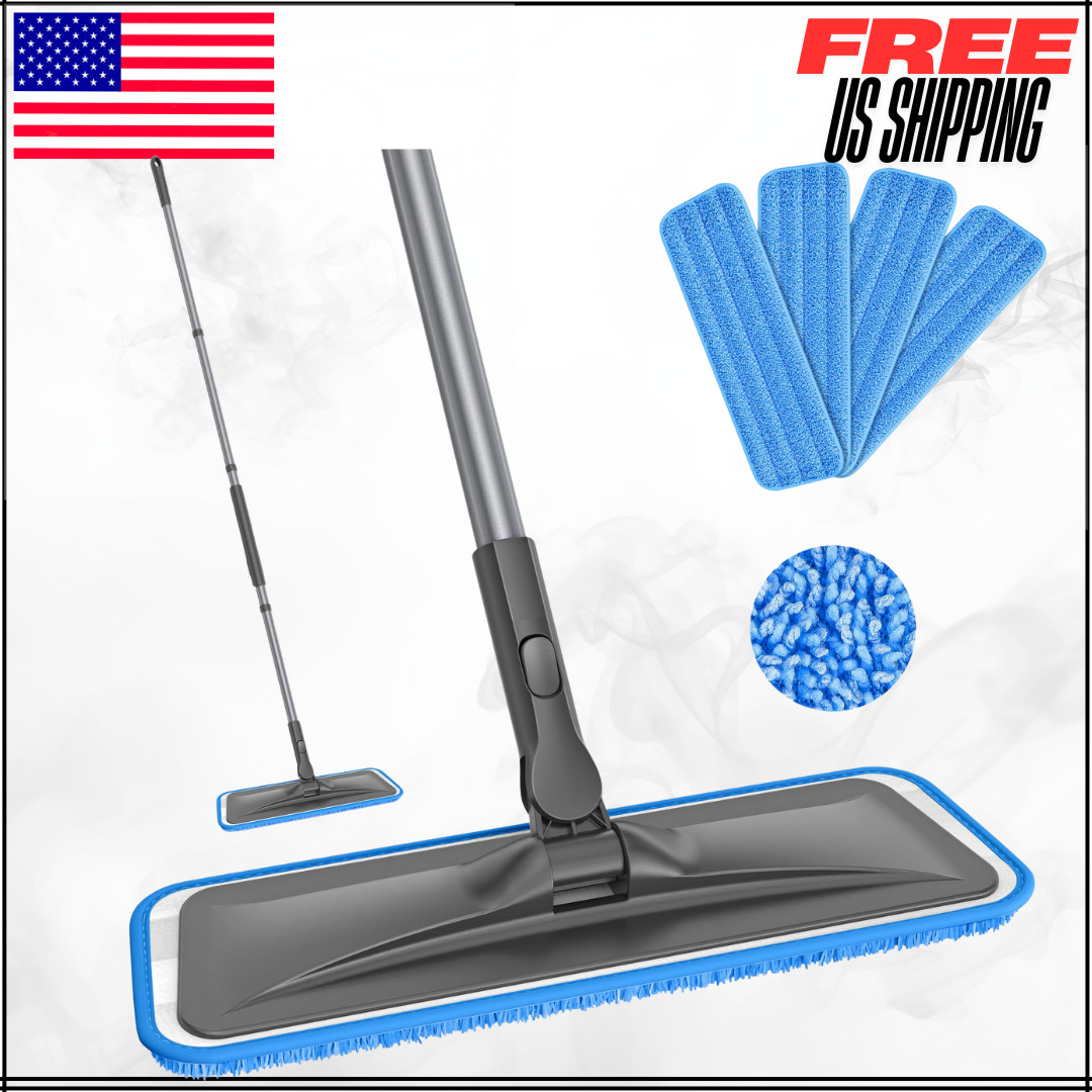 Microfiber Flat Floor Mop For Hardwood Laminate Wood Tile Vinyl With 4 Pads 59″