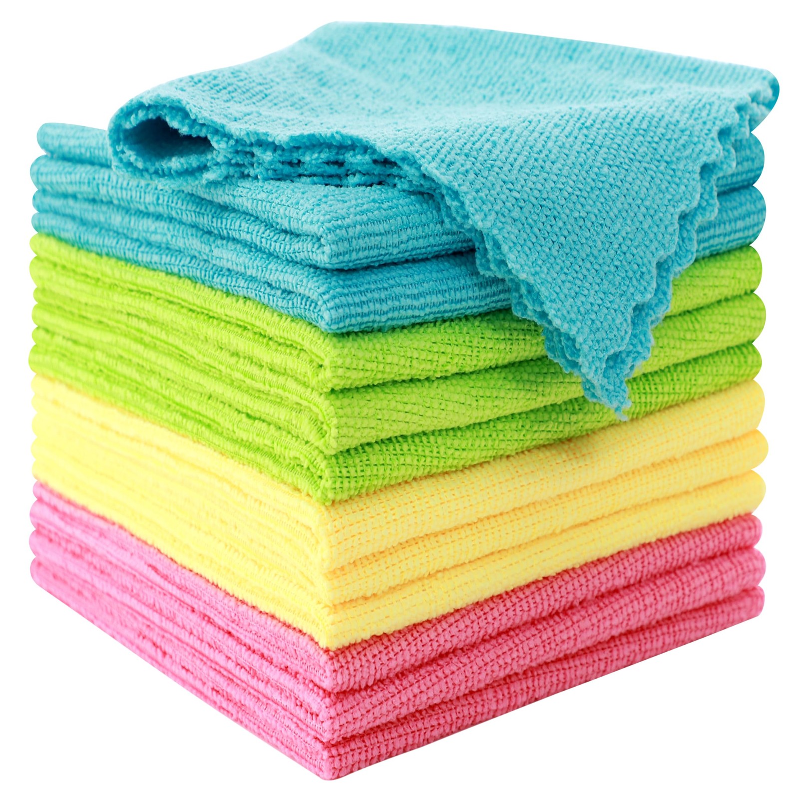 MOONQUEEN 12 Pack Microfiber Cleaning Cloth – 12 Pack, Green/Blue/Yellow/Pink