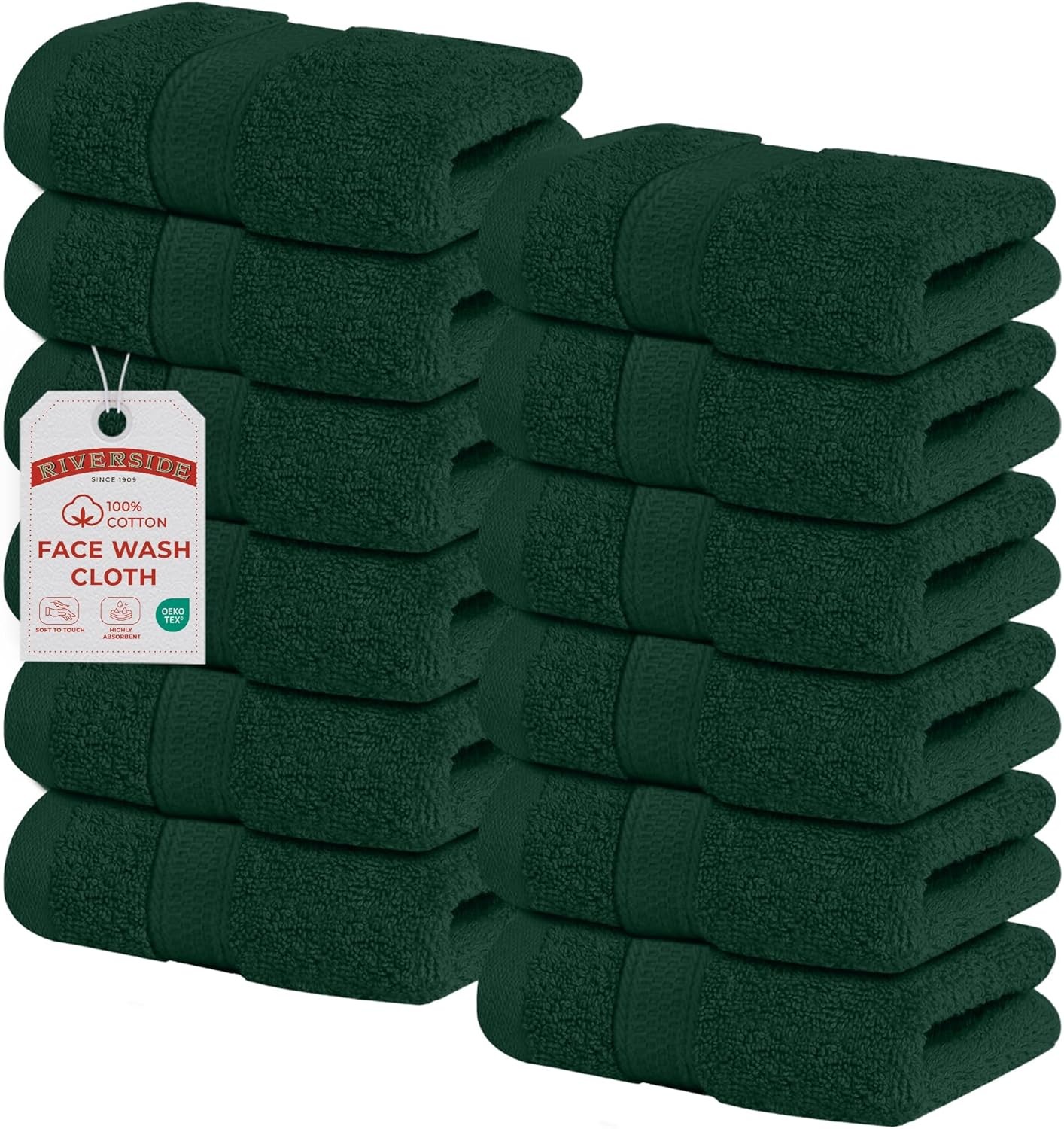 12-Pack Premium 100% Cotton Hunter Green Face Towels for Bathroom [12×12] –