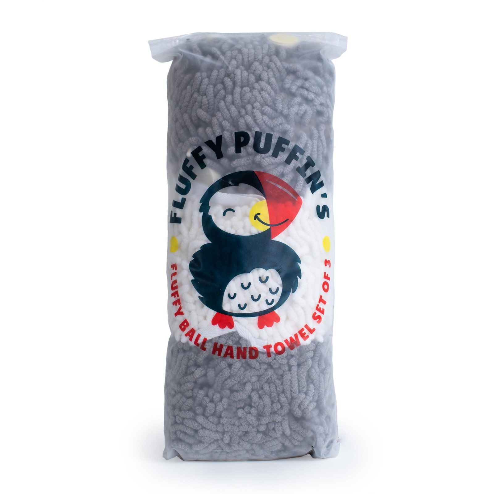 JJ KENT Fluffy Puffins Microfiber Hand 7 inches x 7 inches, Grey and White