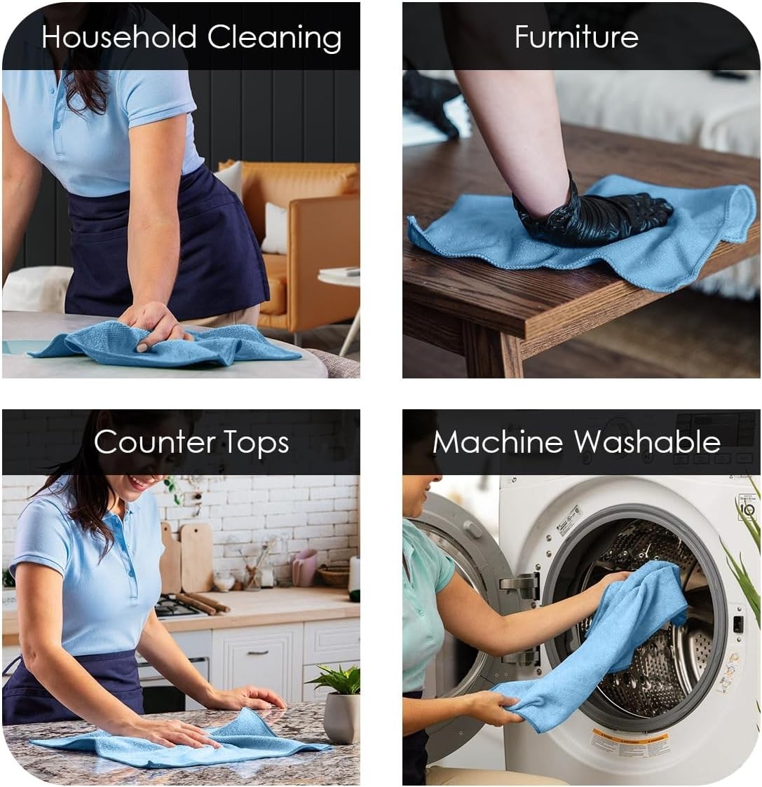 Microfiber Cleaning Cloths Value Pack of 12 – Size 12 x 12 Inches, Highly Abs…
