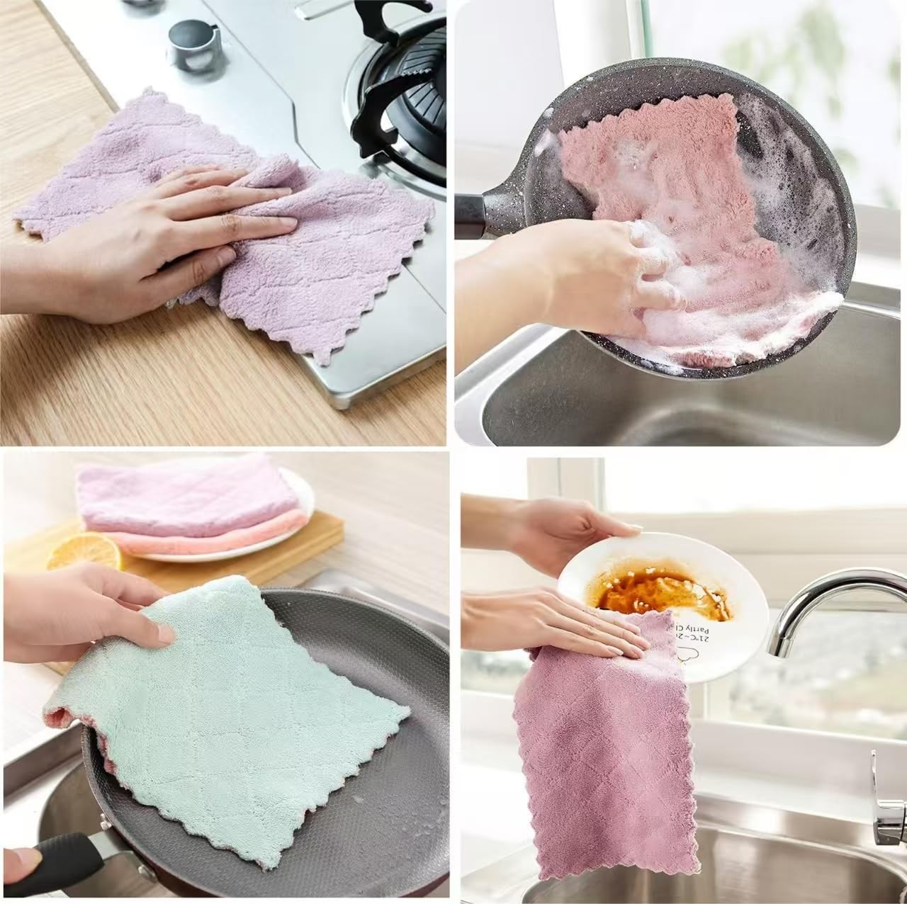 24 Pack Kitchen Dish Cloths Dish Towels, Super Soft and Absorbent Coral Fleece